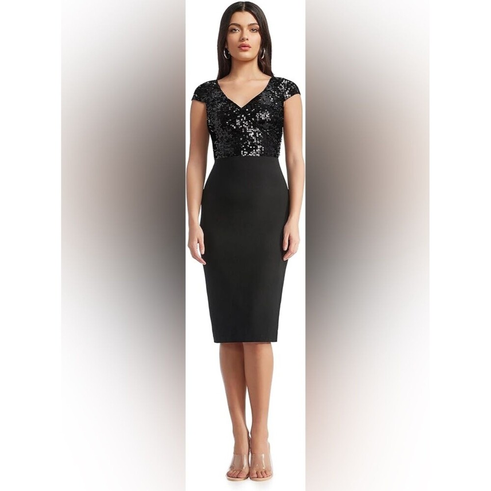 Dress the Population Black Sequin V-Neck Cocktail Dress XS NWT